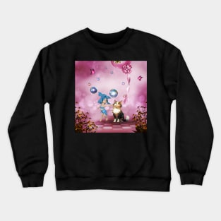 Sweet fairy is playing  with cute cat Crewneck Sweatshirt